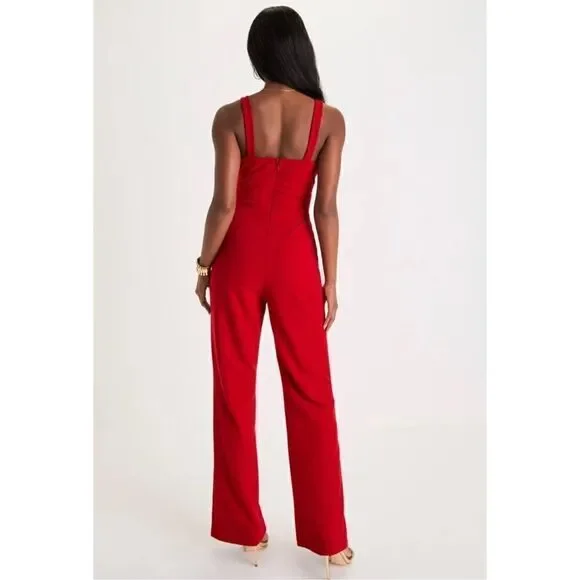 Lulus Modern Diva Red Pleated Sleeveless Bustier Jumpsuit Size M - Picture 2 of 11